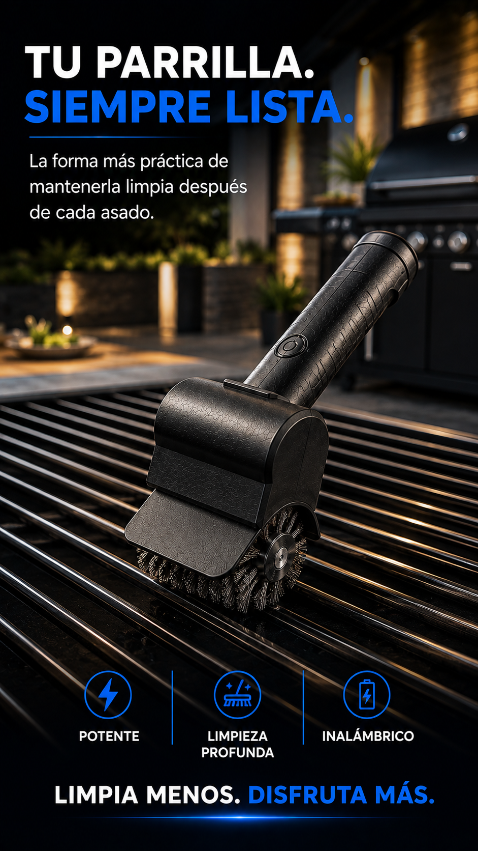 Cepillo Eléctrico Limpia Parrillas — Sin Esfuerzo, Sin Riesgo de Cerdas Sueltas